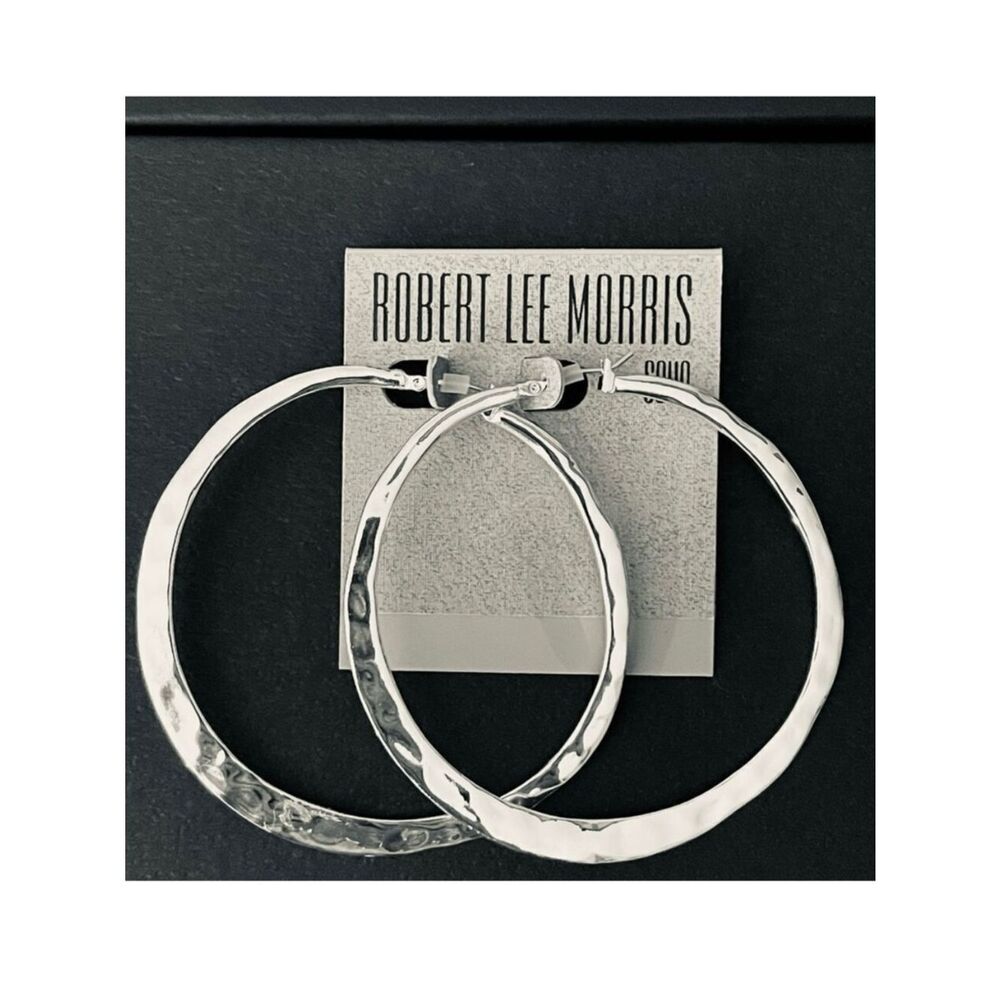NWT Robert Lee Morris Gorgeous Soho Large Silver Hammered Shinny Hoops earrings!